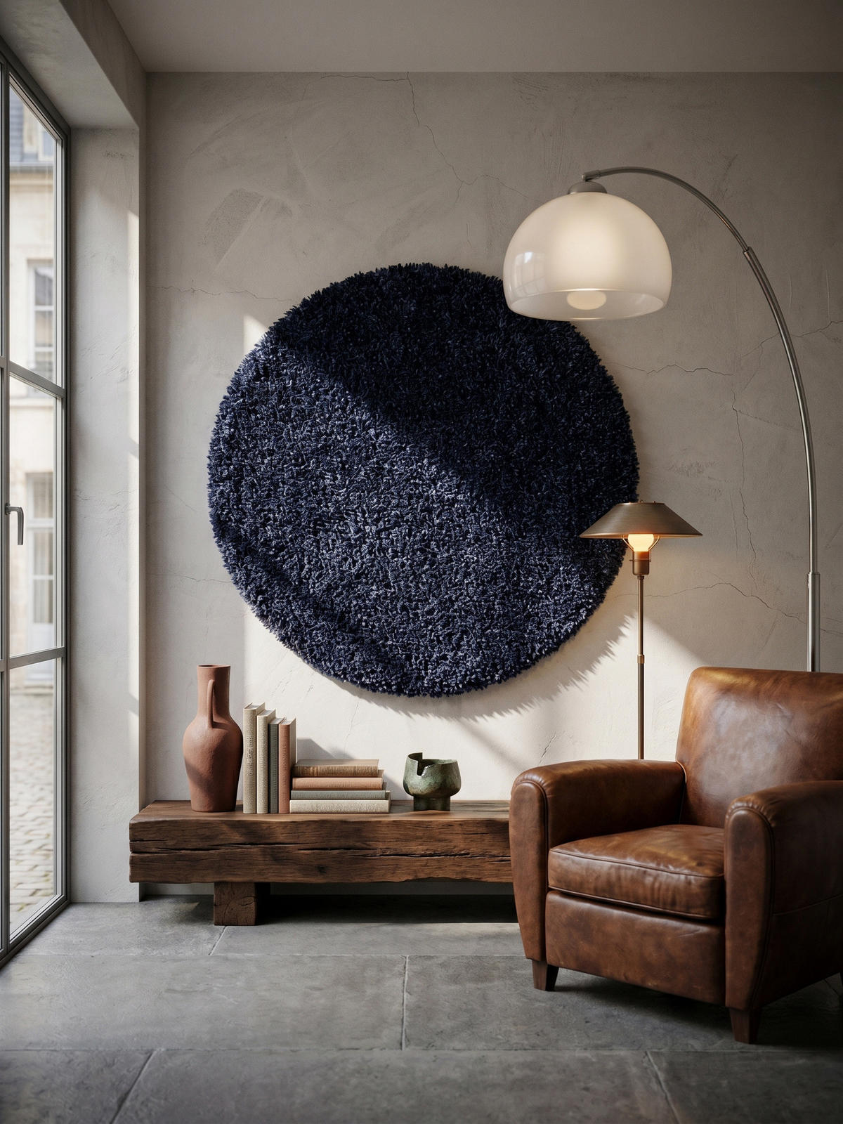 TEPPICH Hochflor Unifarben Polypropylen Wohnzimmer Shaggy Marineblau Rund 80x80 - Blau, Textil (80/80cm) - KADIMA DESIGN