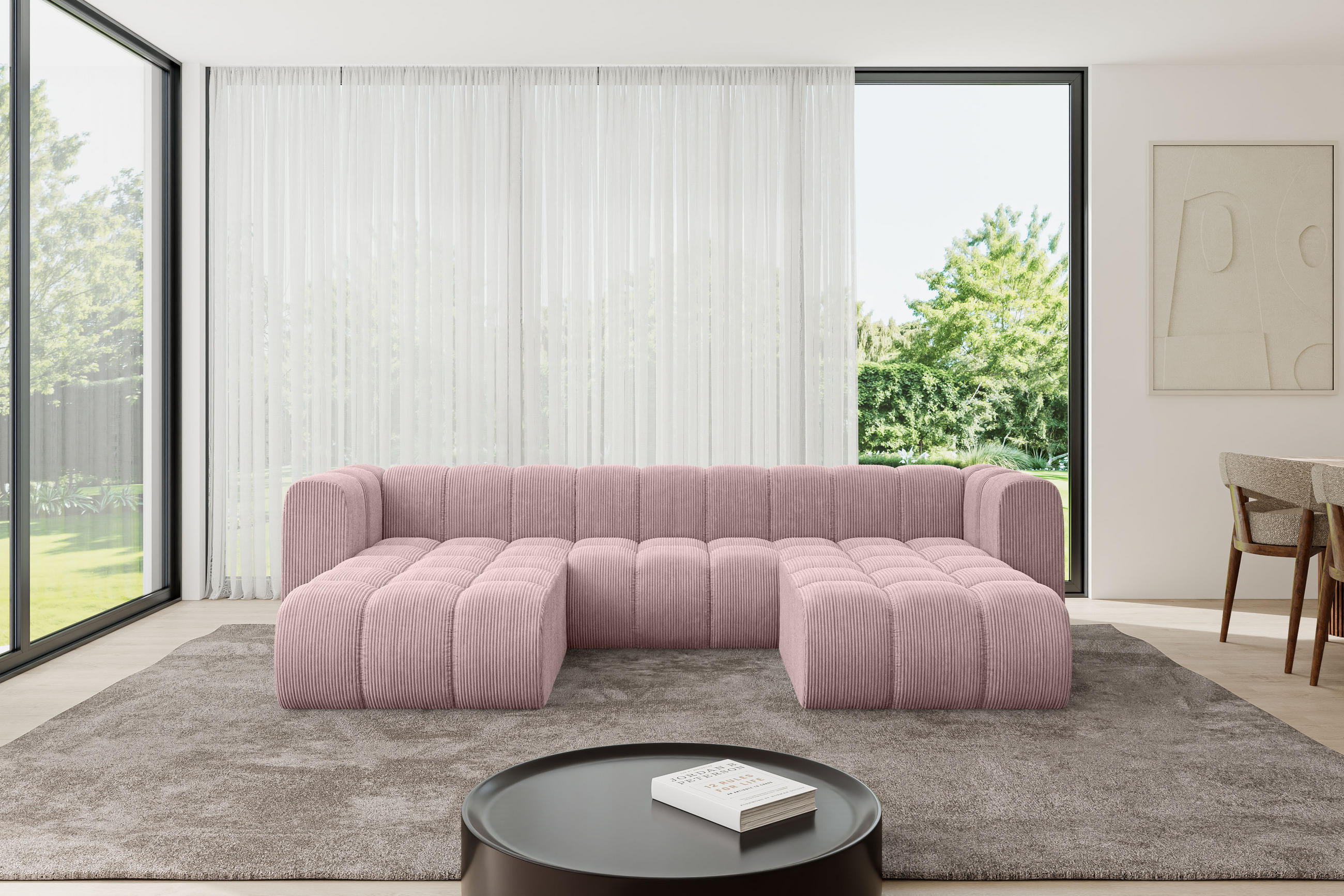 WOHNLANDSCHAFT modulares Sofa Joren-U1 - 319x177x70 cm Rosa - Rosa, Holzwerkstoff/Textil (319/70/177cm) - ALTDECOR