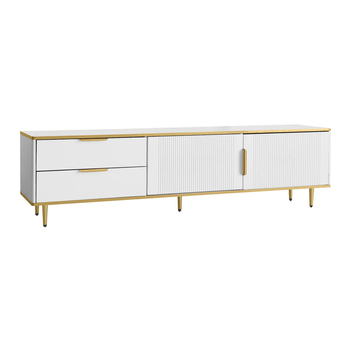 TV-SCHRANK mit 2 Schubladen 170 x 37 x 45 cm Weiß Gold - Weiß, Holzwerkstoff (37/45/170cm) - Beauniv