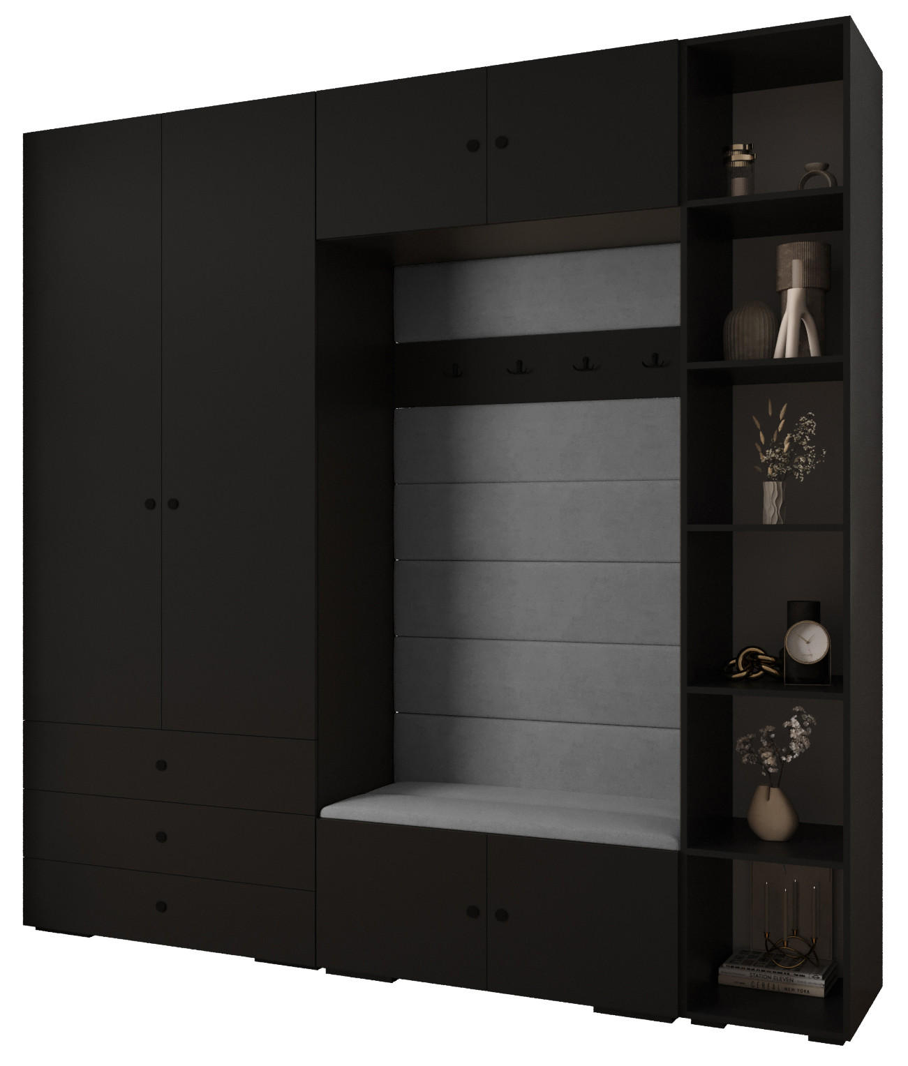 Abiks Möbel Garderoben-Set Schwarz, Grau, Schwarz 240x236.7x47 cm