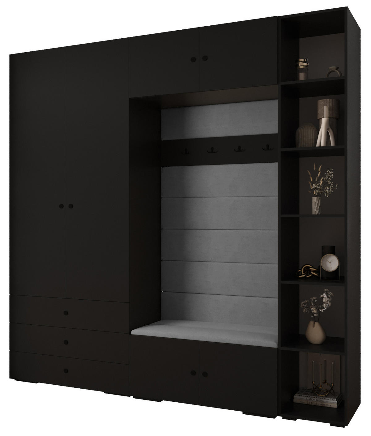 GARDEROBEN-SET 236,7/240/47 - Schwarz/Grau, Holz/Kunststoff (240/236.7/47cm) - Abiks Möbel