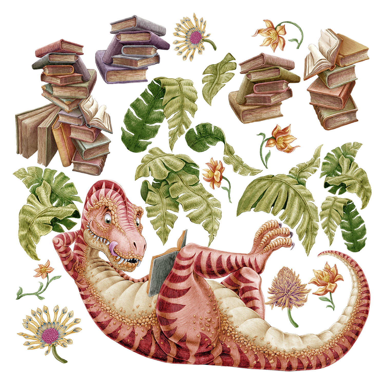 WANDAUFKLEBER 80x119cm - Dino der Leser - Multicolor, Kunststoff (80/119/0.1cm) - Wallfluent