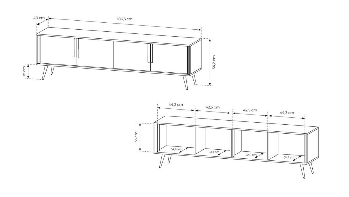 TV Lowboard 186 cm Fabora, Kaschmir, 4 Türen - Kaschmir, Holz/Metall (186/54/40cm) - Emporius