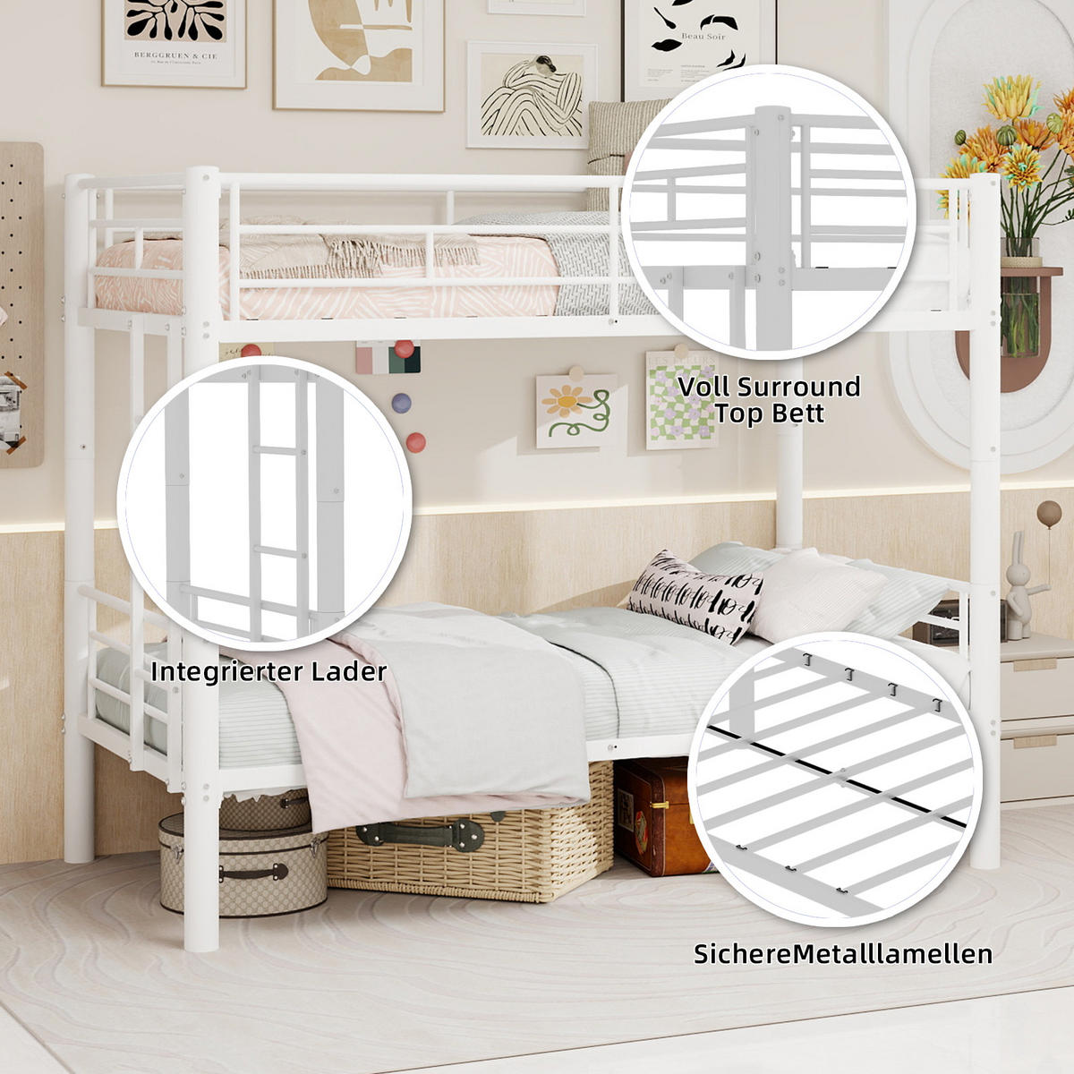 ETAGENBETT 90/190 mit Leiter und Schutzgeländern - Weiß, Holzwerkstoff (90/190cm) - EVRYAE