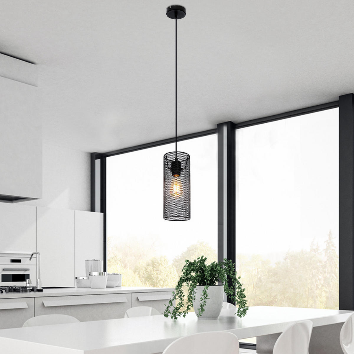 HÄNGELEUCHTE Metallgeflecht Schwarz matt - Schwarz, Metall (12/12/120cm) - Globo Lighting