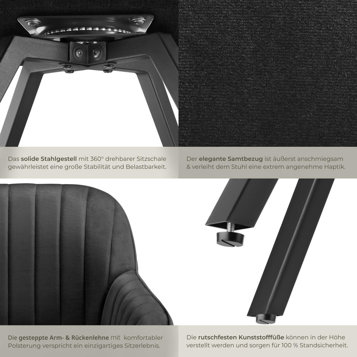 ARMLEHNSTUHL drehbarer Snug 58 x 58 x 82 cm schwarz - Schwarz, Textil (58/82/58cm) - tectake