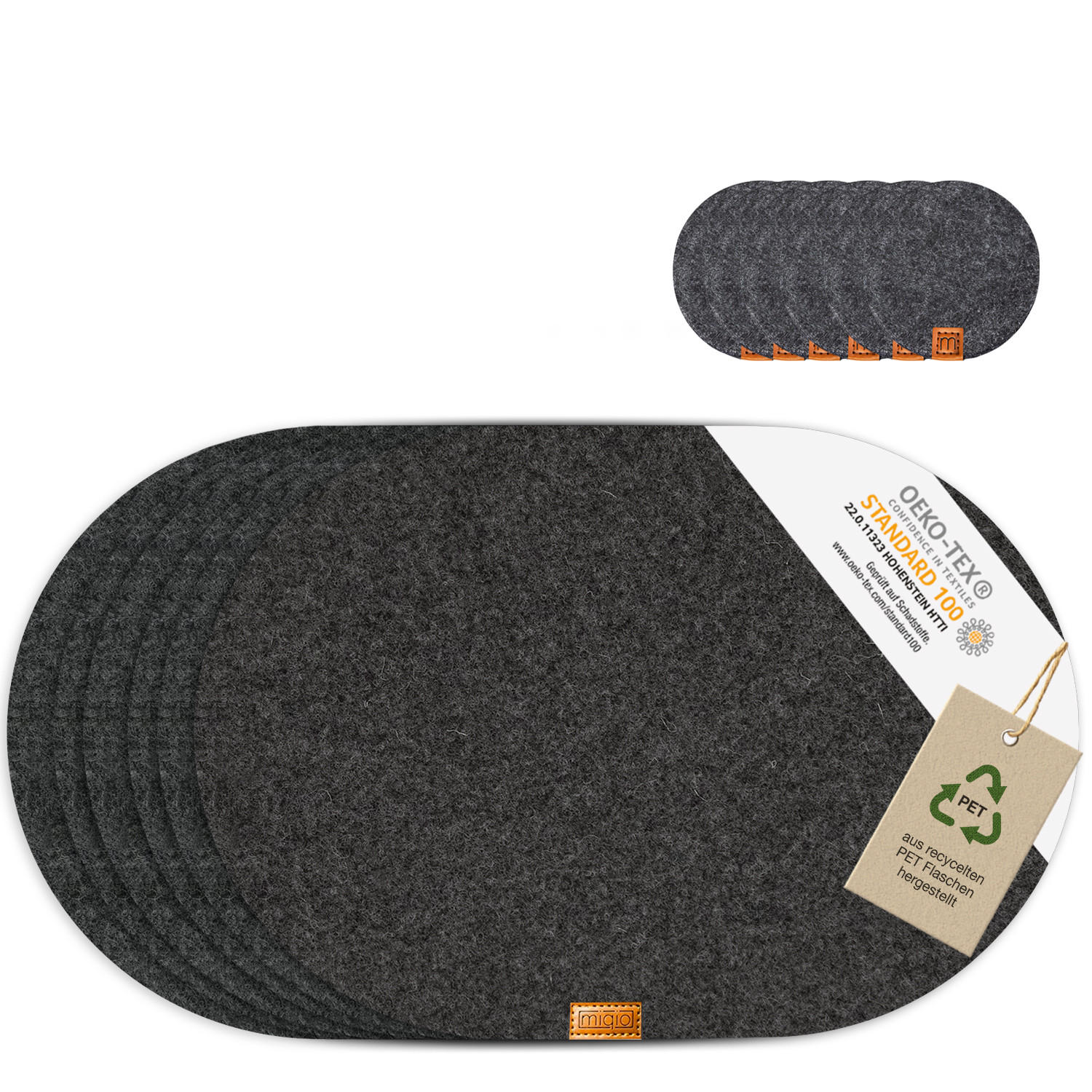 TISCHSETS Glasuntersetzer 12er-Set - Dunkelgrau, Textil (44/29/3cm) - Miqio Design