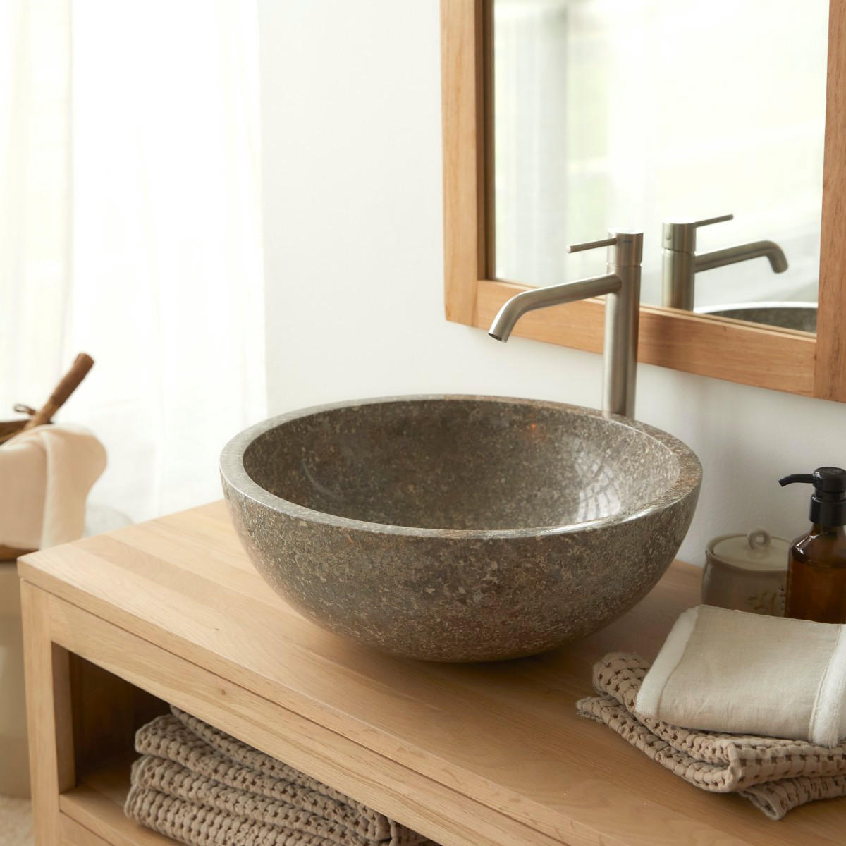 WASCHBECKEN Ibyza Grau aus Marmor - Grau, Stein (40/15/40cm) - Tikamoon