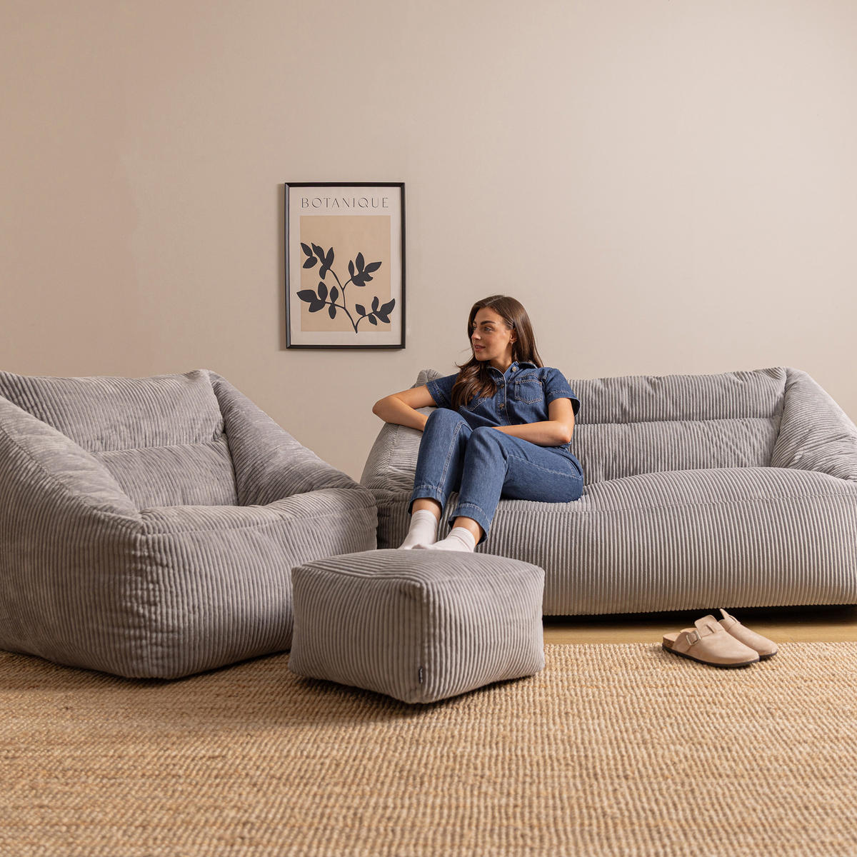 SITZSACK Sofa mit Sessel und Hocker Cecilia - Grau, Textil (160/70/93cm) - icon