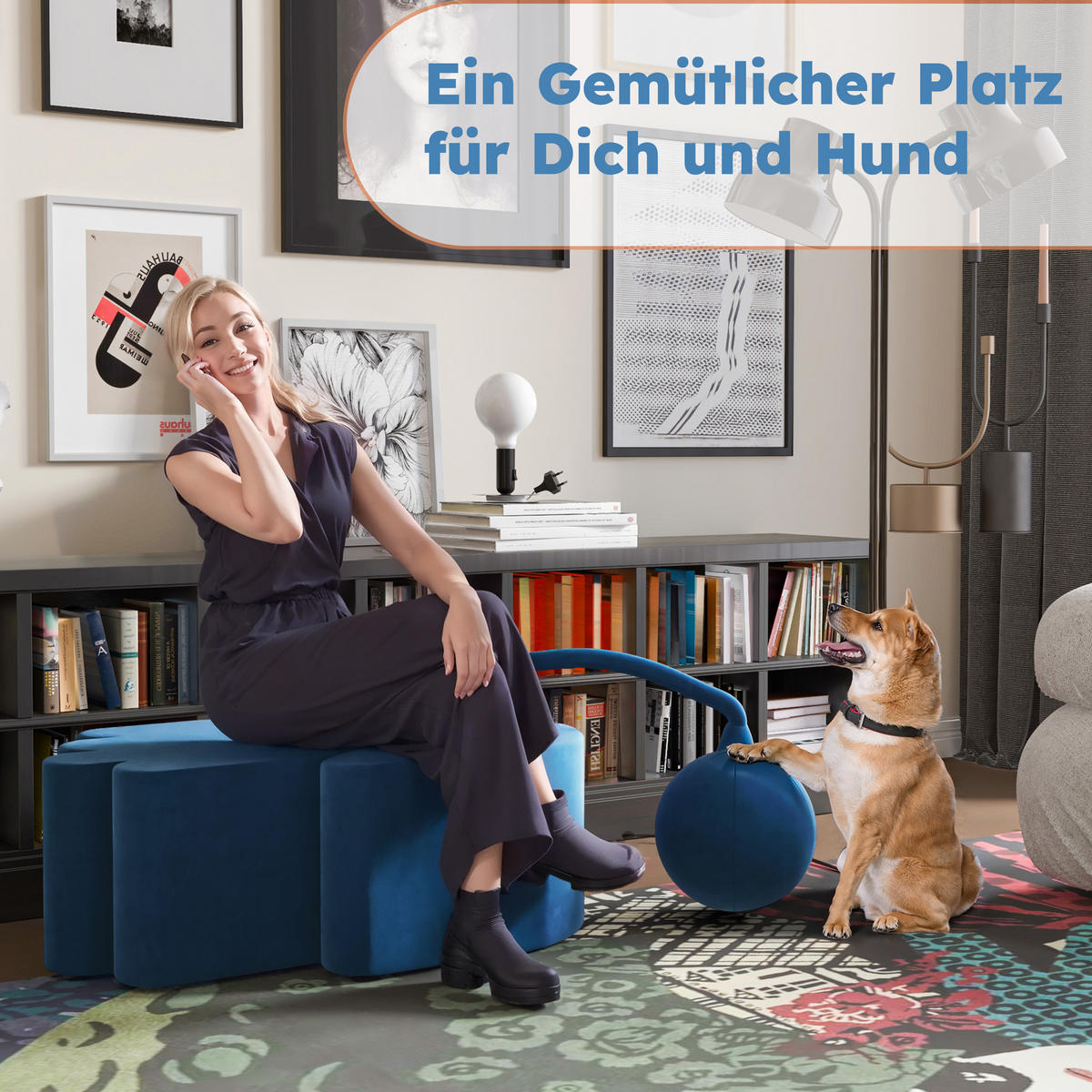 SITZKISSEN Fingerform Niederländischer Samt Blau - Blau, Textil (65/35/97cm) - Vercart