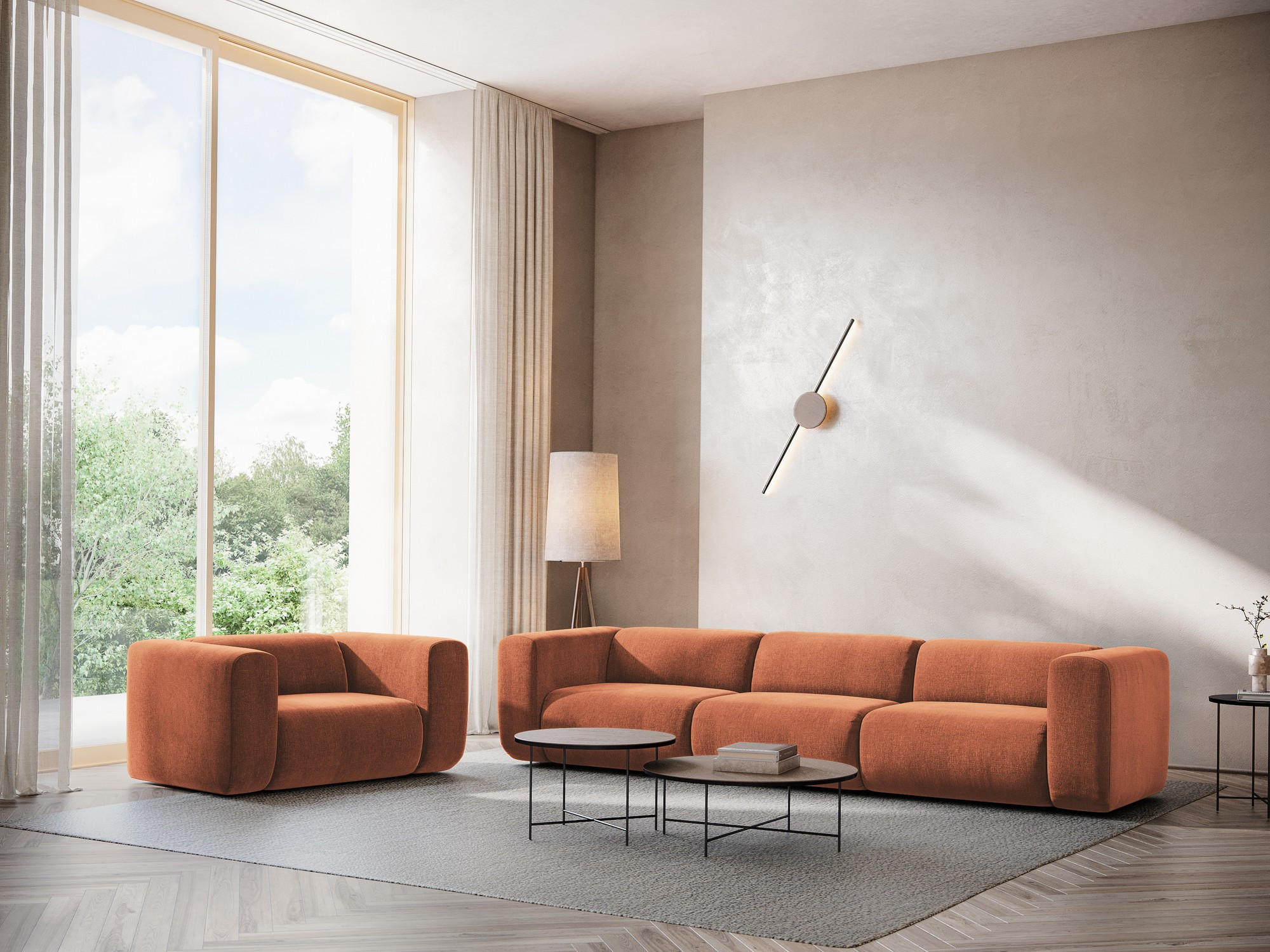 SESSEL Chenille Stoff Orange - Terra cotta/Schwarz, Kunststoff/Textil (137/70/89cm) - Makamii