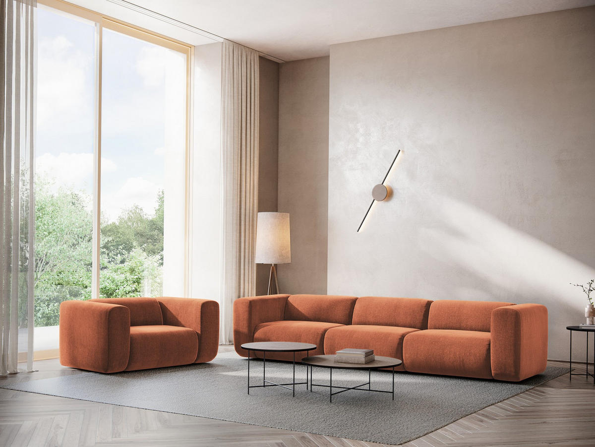 3-SITZER SOFA Chenille Stoff Orange - Terra cotta/Schwarz, Kunststoff/Textil (228/70/89cm) - Makamii