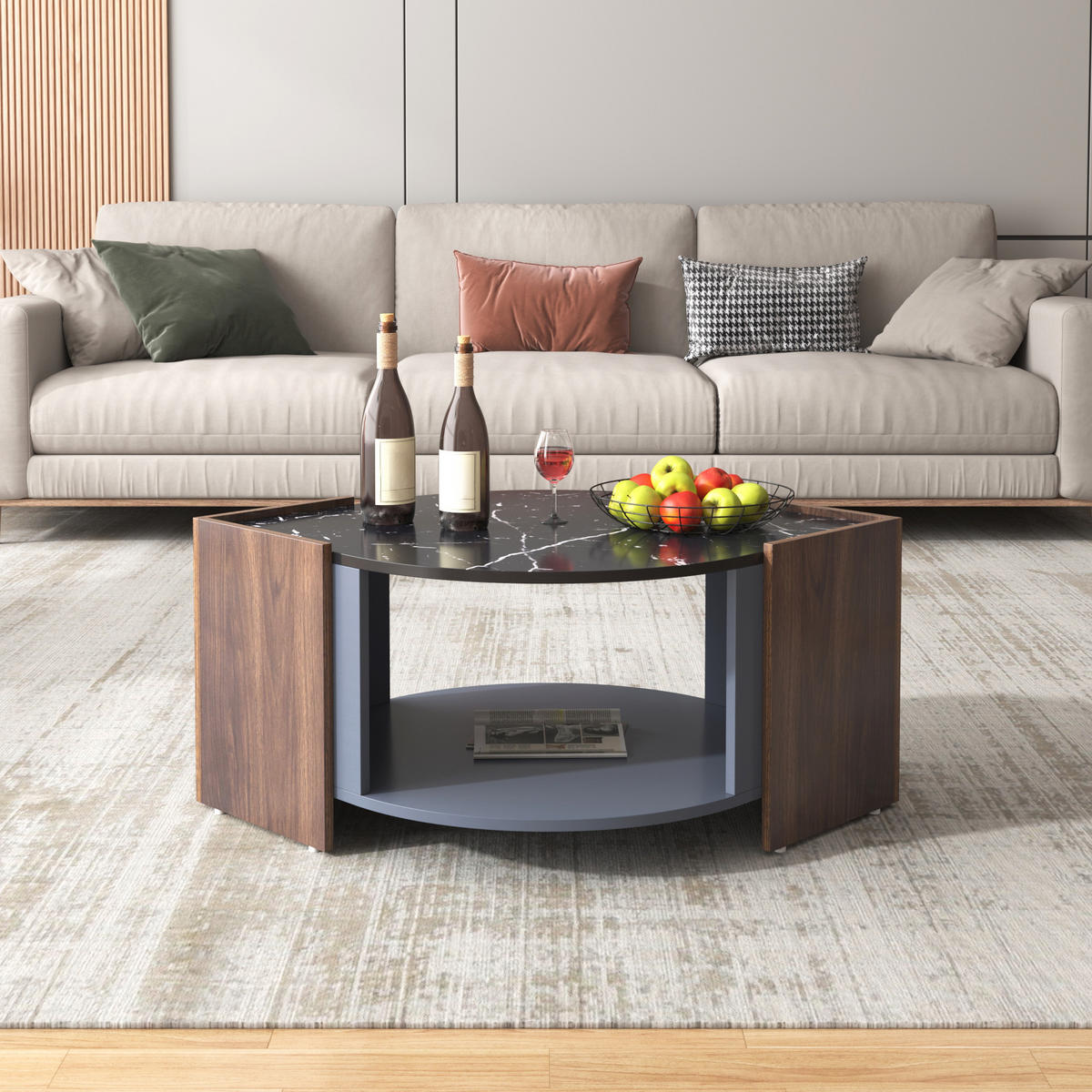 COUCHTISCH Marmoroptik Walnuss Design mit einzigartiger Struktur - Schwarz, Holzwerkstoff (96.5/63/40cm) - Korfee