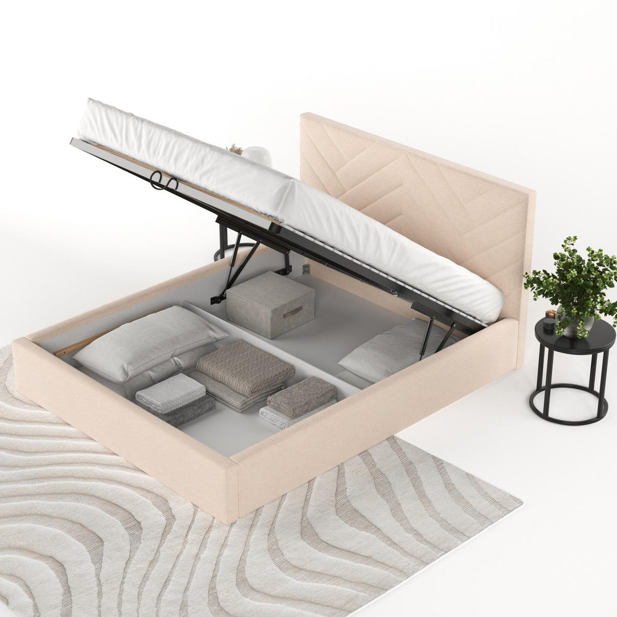 POLSTERBETT Arco 160/200 cm Creme im Asti Stoff - Creme/Schwarz, Holz/Holzwerkstoff (160/200cm) - AltaBeds