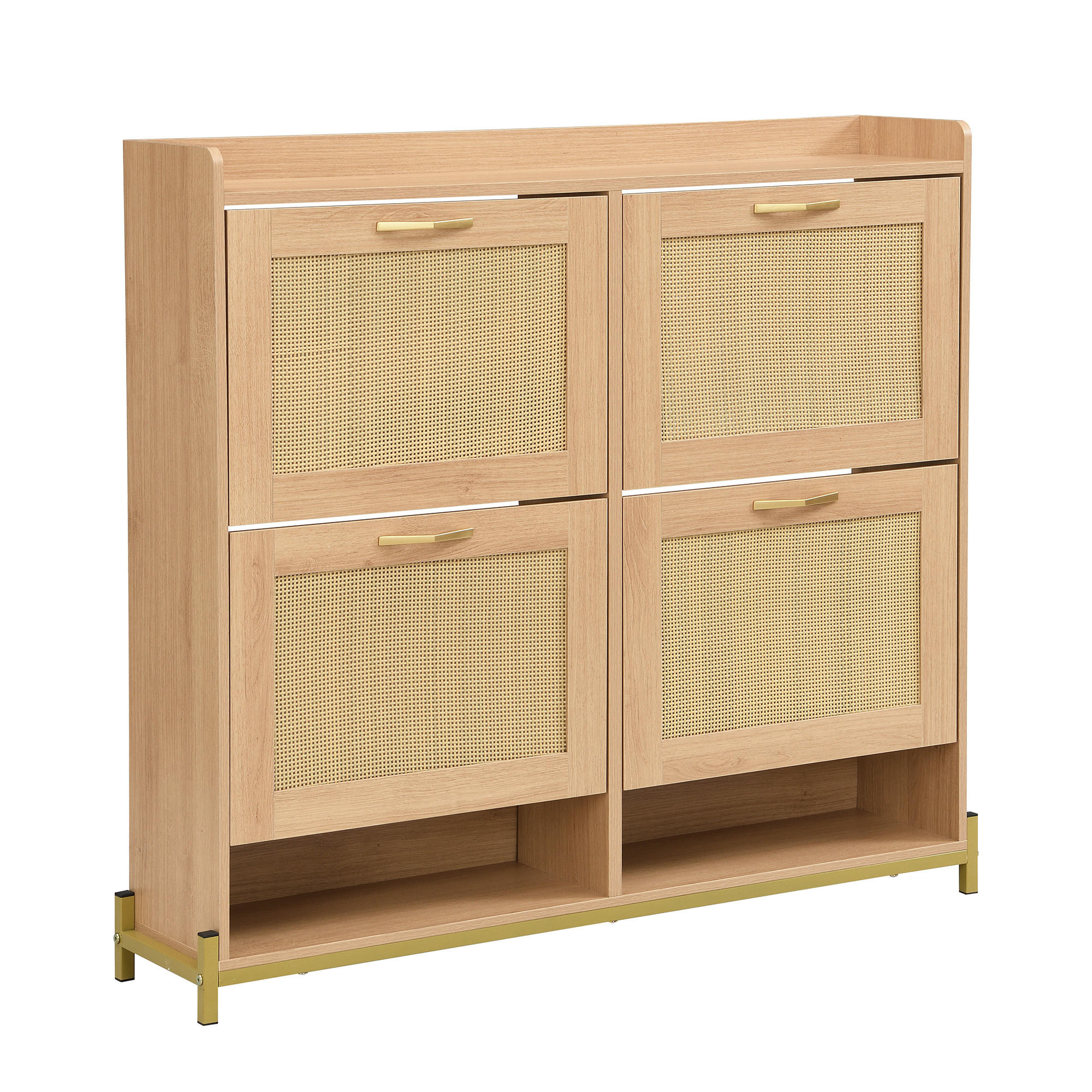 SCHUHSCHRANK schmal Holz Metall Sockel kompakt geschlossene Fächer Ablage Eingangsbereich - Eichefarben/Goldfarben, Holzwerkstoff/Metall (108.5/100/24cm) - EVRYAE