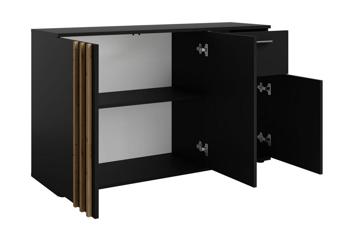 SIDEBOARD Turell 3D1SZ Schwarz 120/73/35 cm – Kommode mit Schublade - Schwarz, Holzwerkstoff/Kunststoff (120/73/35cm) - AX Living