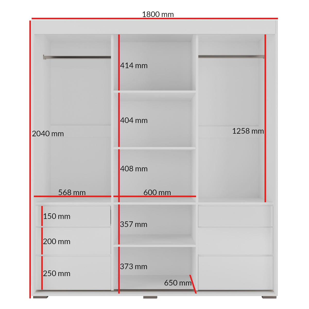 SCHIEBETÜRENSCHRANK mit Schubladen Torino 3D 180 Weiß (Lacobel) - Silberfarben/Weiß, Holzwerkstoff/Metall (180/204/65cm) - mzm24