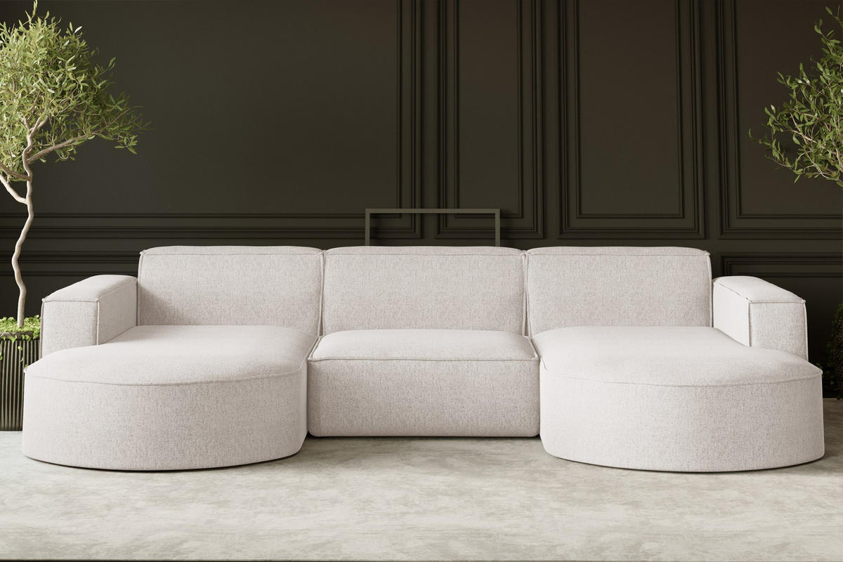 ECKSOFA U-Form MODENA STUDIO Stoff Verita Ecru - Ecru, Holz (165/299cm) - Kaiser Möbel