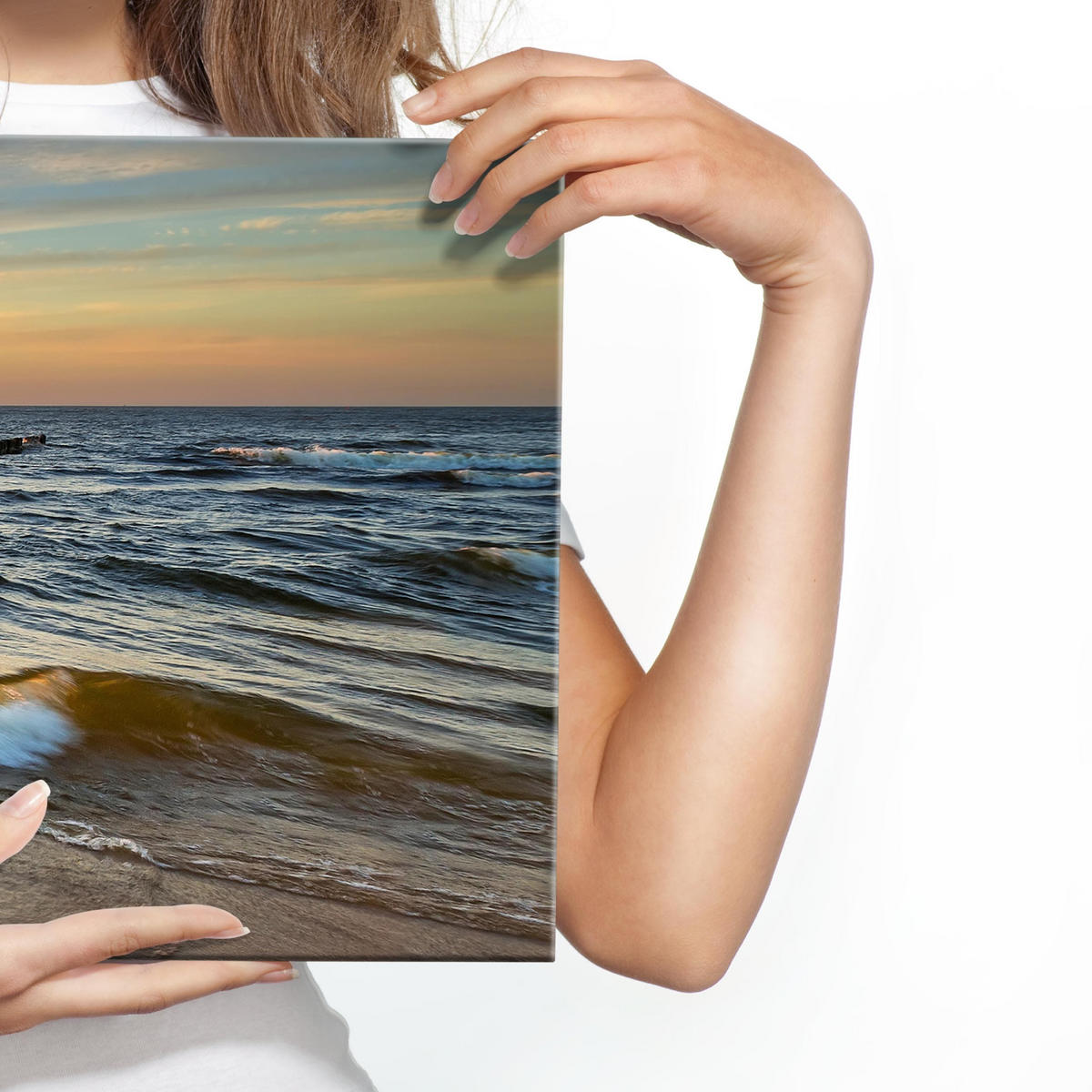 PANORAMABILD Strand Meer Sonnenuntergang 3D 145x45 - Blau/Beige, Textil (145/45cm) - Muralo