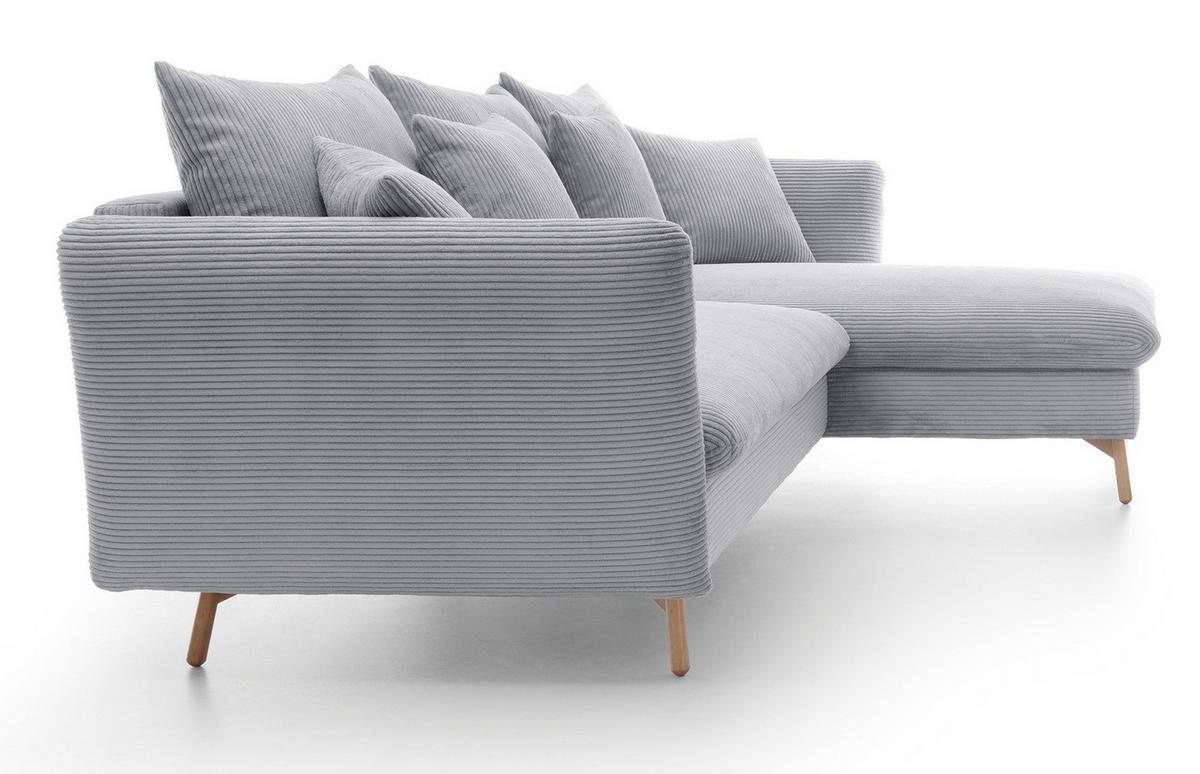 ECKSOFA Savona L-Form 260 cm, Cordstoff, Rechts, Hellgrau - Hellgrau, Holz (167/258cm) - Emporius