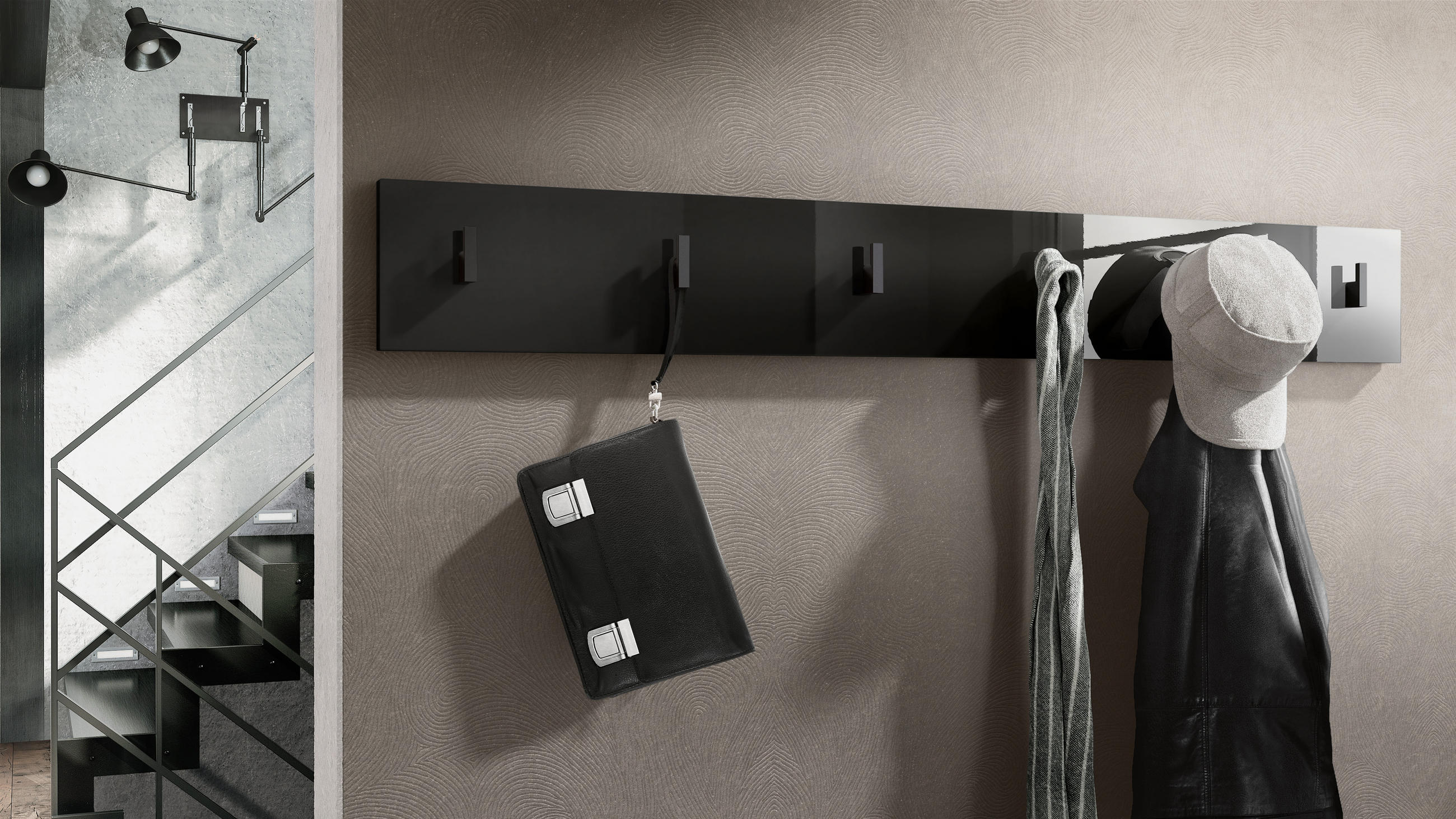 GARDEROBENPANEEL Linea Schwarz Hochglanz - Schwarz Hochglanz, Holzwerkstoff (110.5/14.5/3.5cm) - Vladon