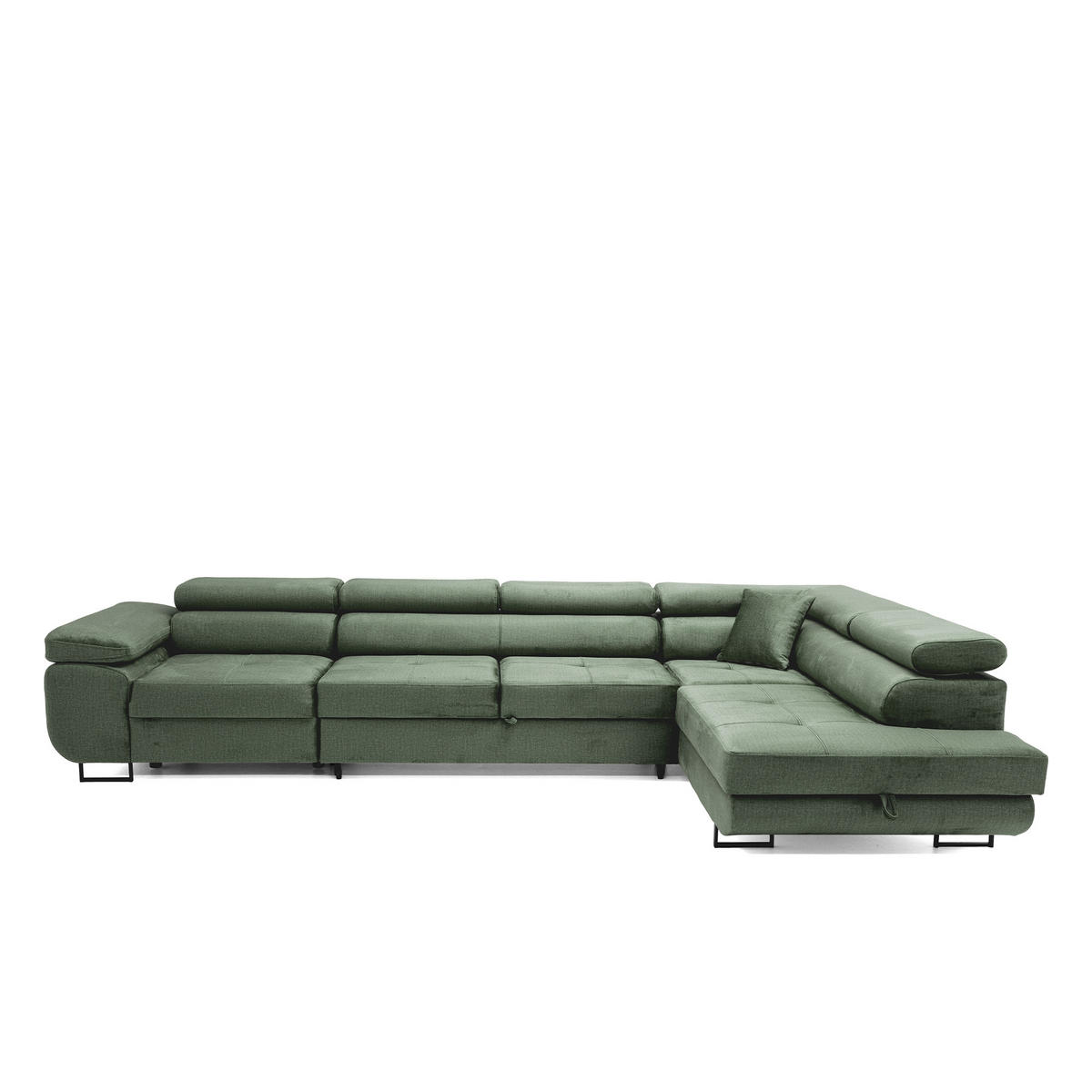 ECKSOFA WILD MAXI L Rechts mit Schlaffunktion 125x195 Velours Dunkelgrün - Chromfarben/Dunkelgrün, Holz/Textil (203/350cm) - Muffo