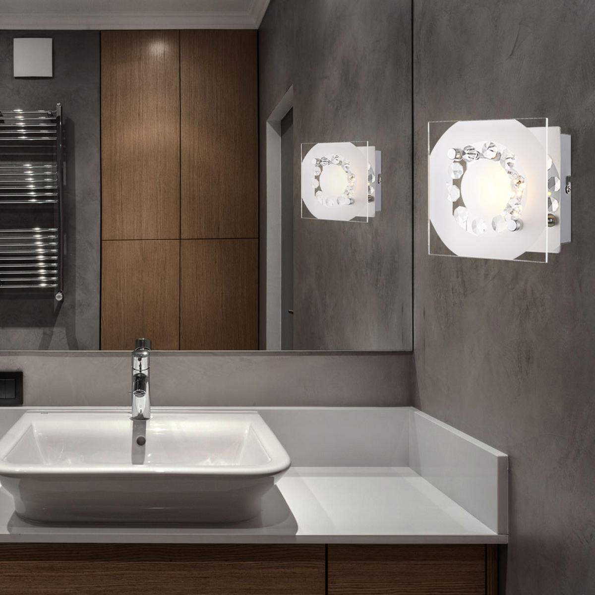 LED WANDLEUCHTE Metall Kristalloptik Silber - Silberfarben, Glas (12/9.5/12cm) - Globo Lighting