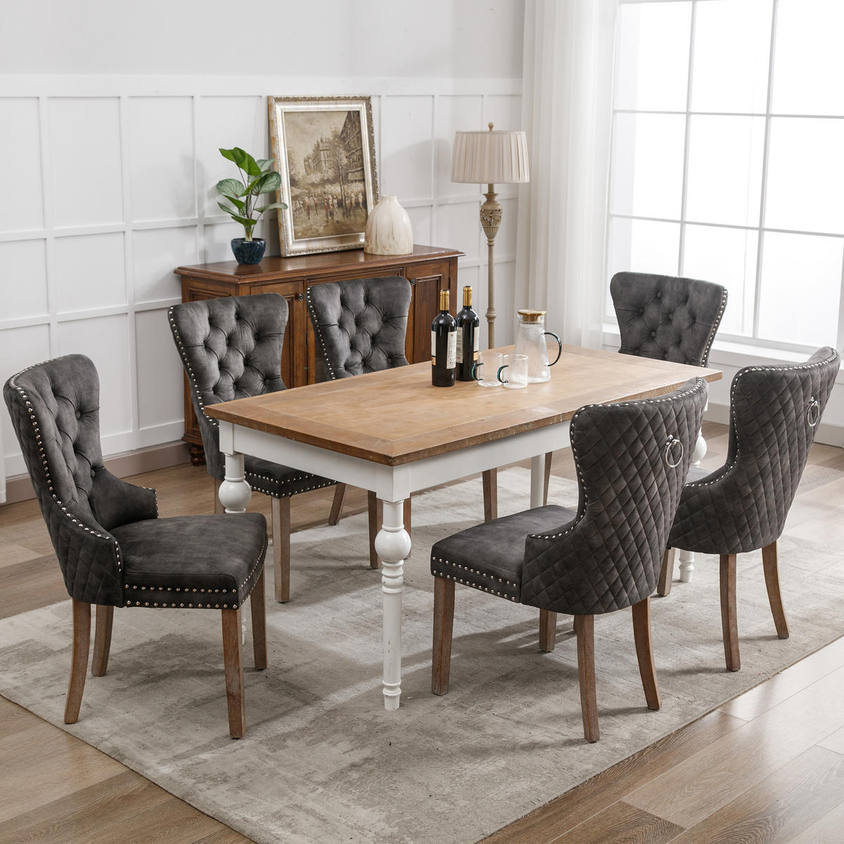 STUHL-SET DE-35903 6 Stück mit Türklopfer-Design Grau - Grau, Holzwerkstoff (61/95/53.5cm) - ComfortXL