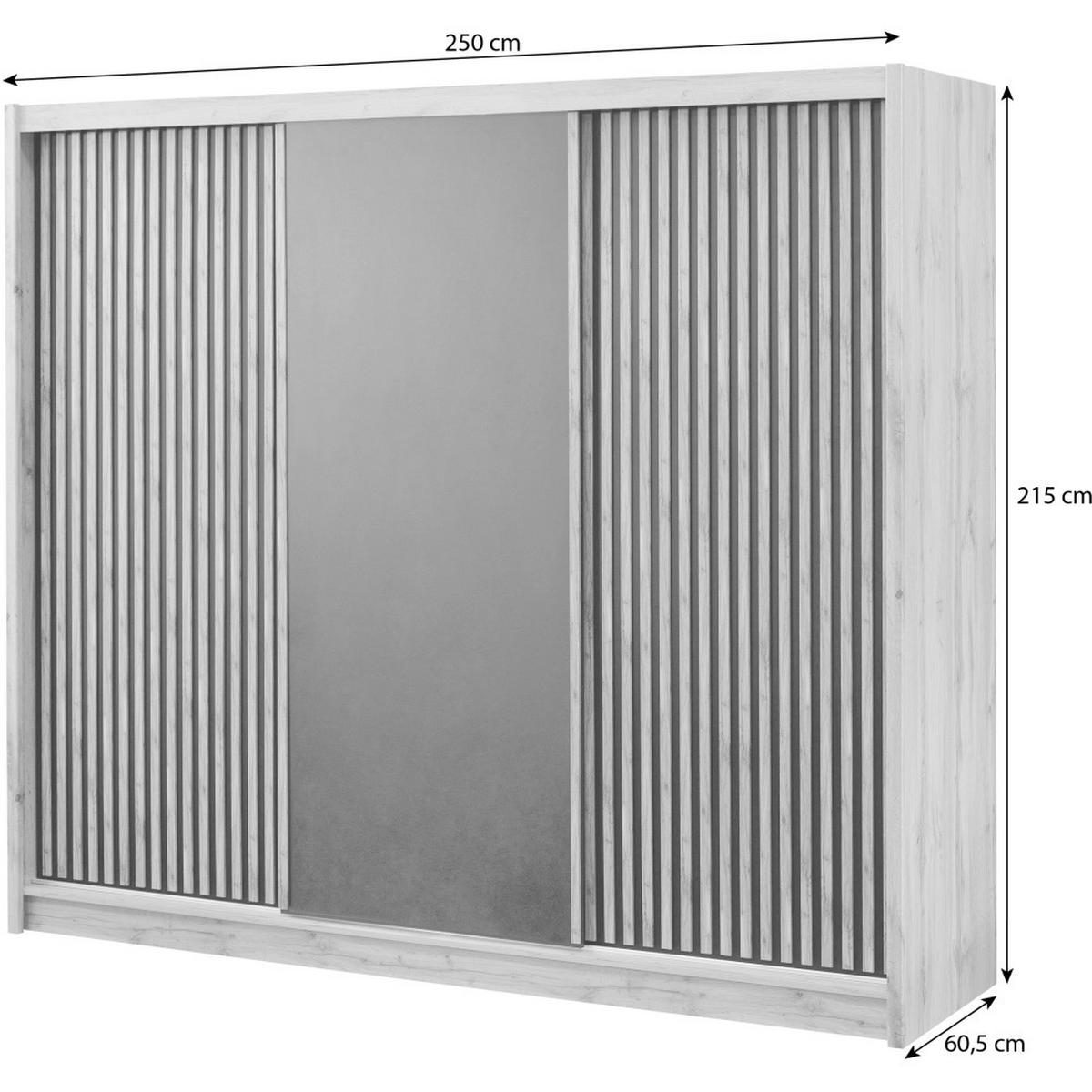 SCHWEBETÜRENSCHRANK Leroy mit 2 Türen und Lamellen, 250 cm, Schwarz+eiche Wotan - Eiche Wotan/Schwarz, Holzwerkstoff (250/215/60.5cm) - Beautysofa