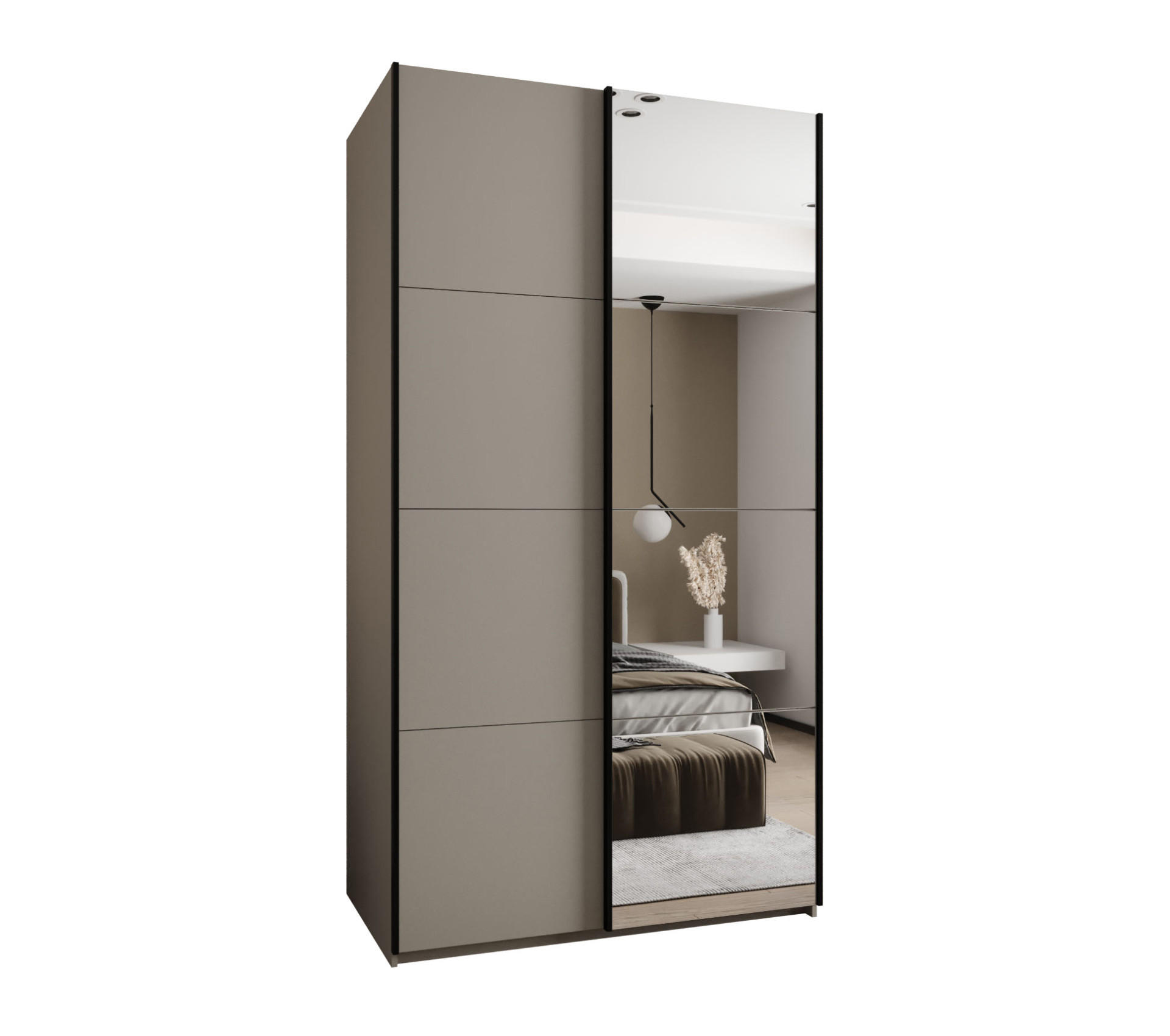 SCHWEBETÜRENSCHRANK 245,5/140/64 2-türig - Kaschmir/Schwarz, Holz/Metall (140/245/64cm) - Abiks Möbel