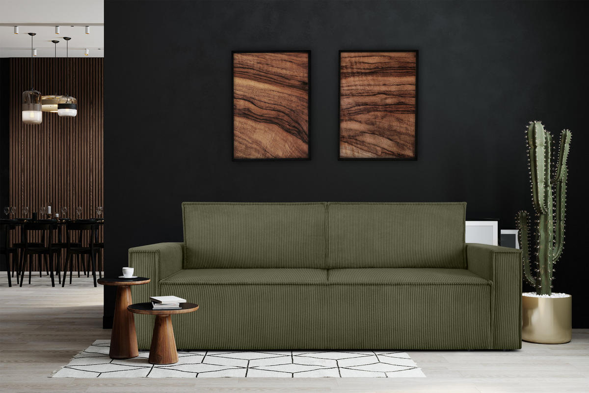 SCHLAFSOFA NAPI in Pet Friendly Cord-Stoff, oliv - Schwarz/Olivgrün, Textil (228/89/101cm) - KONSIMO®