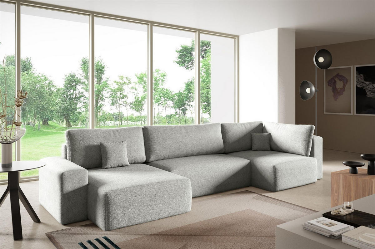 WOHNLANDSCHAFT Arona Xl - Hellgrau, Holzwerkstoff/Textil (148/70/397cm) - Fun Möbel