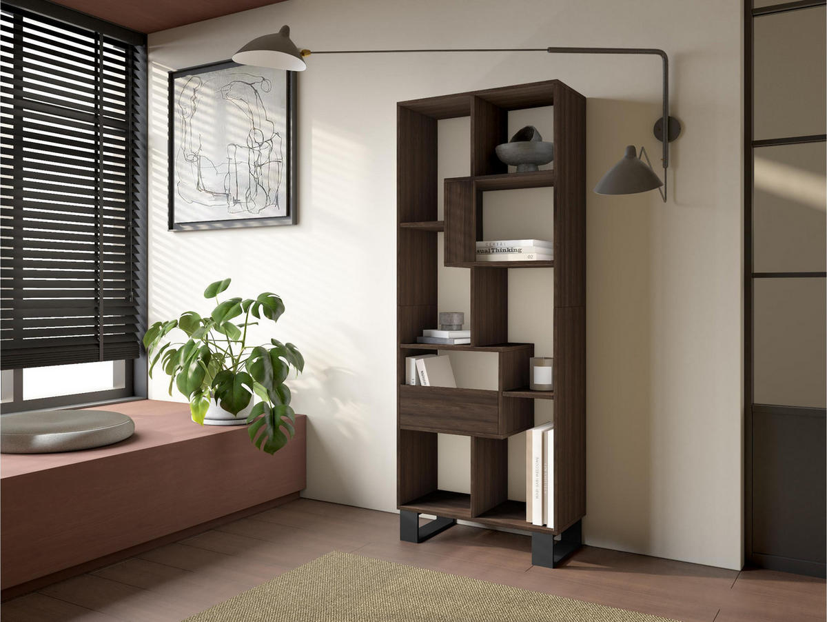 REGAL Bibliothek, Eiche dunkel, 67/31/174cm - Dunkelbraun, Holzwerkstoff (67/174/31cm) - Skraut Home