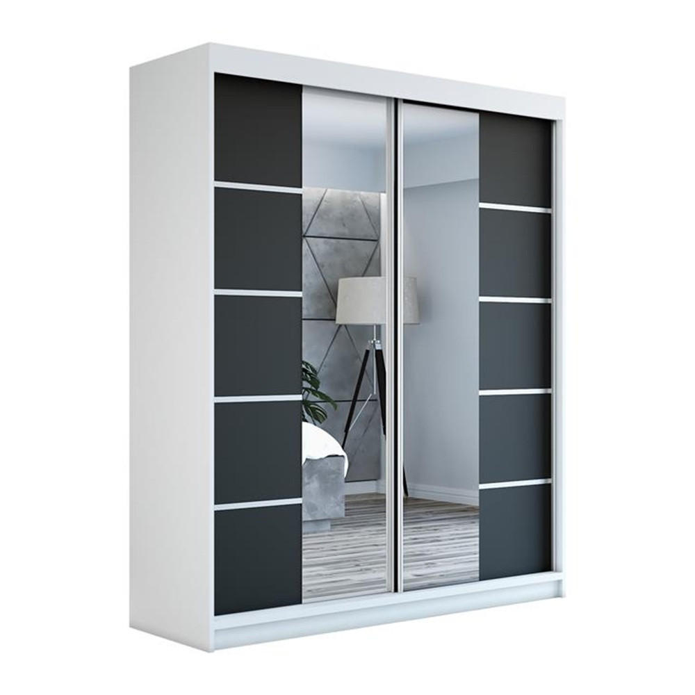 SCHWEBETÜRENSCHRANK 180 CM KRINO Farbe: Weiß / schwarz / schwarz - Schwarz/Weiß, Holzwerkstoff (180/215/59.5cm) - A&J MöbelLand