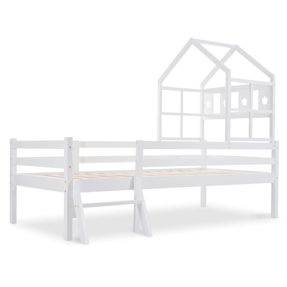 HOCHBETT 90/200 cm in Weiß mit Rausfallschutz, Leiter und Schublade - Weiß, Holz (90/200cm) - BEAOK