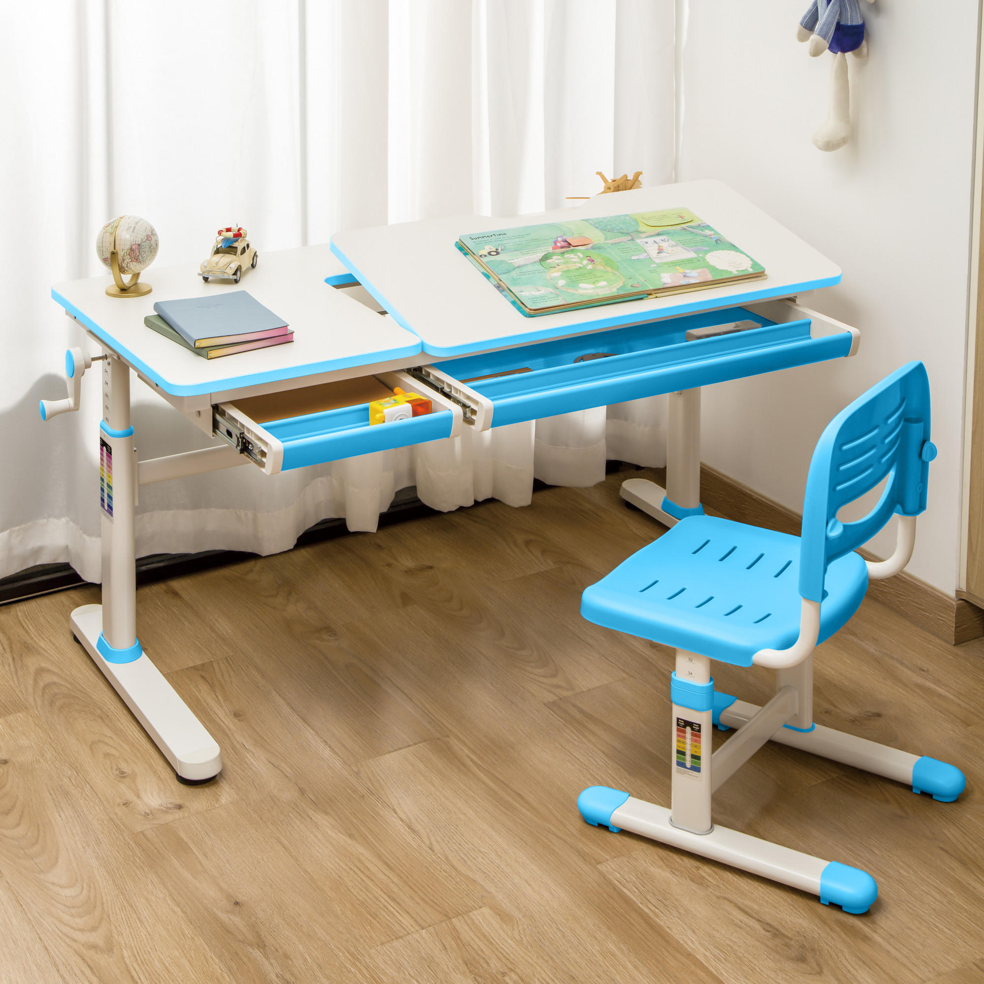SCHÜLERSCHREIBTISCH Sauda - Blau/Weiß, Holzwerkstoff/Kunststoff (120/76/60cm) - [en.casa]