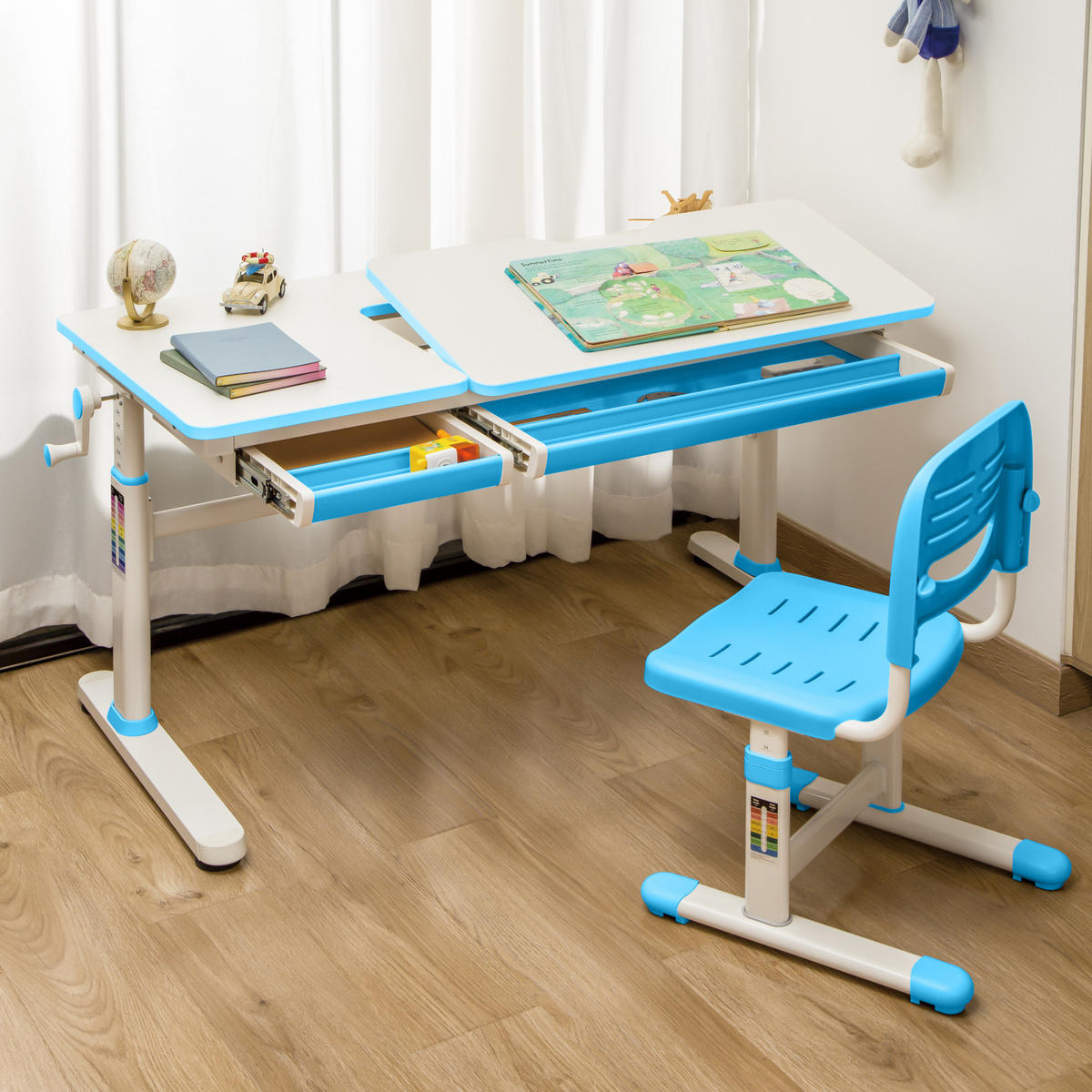 SCHÜLERSCHREIBTISCH Sauda - Blau/Weiß, Holzwerkstoff/Kunststoff (120/76/60cm) - [en.casa]