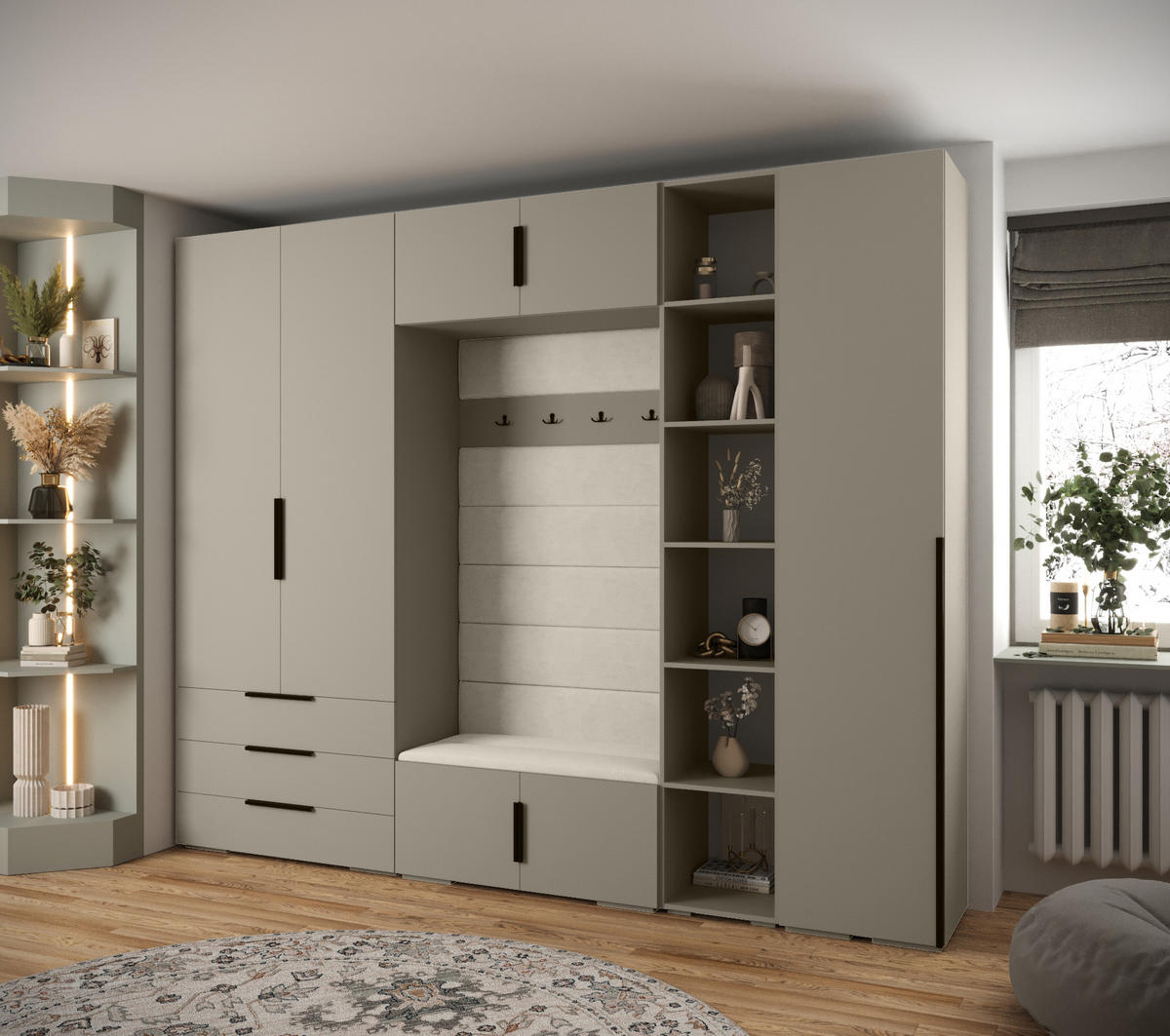 GARDEROBEN-SET 236,7/290/47 - Kaschmir/Schwarz, Holz/Kunststoff (290/236.7/47cm) - Abiks Möbel