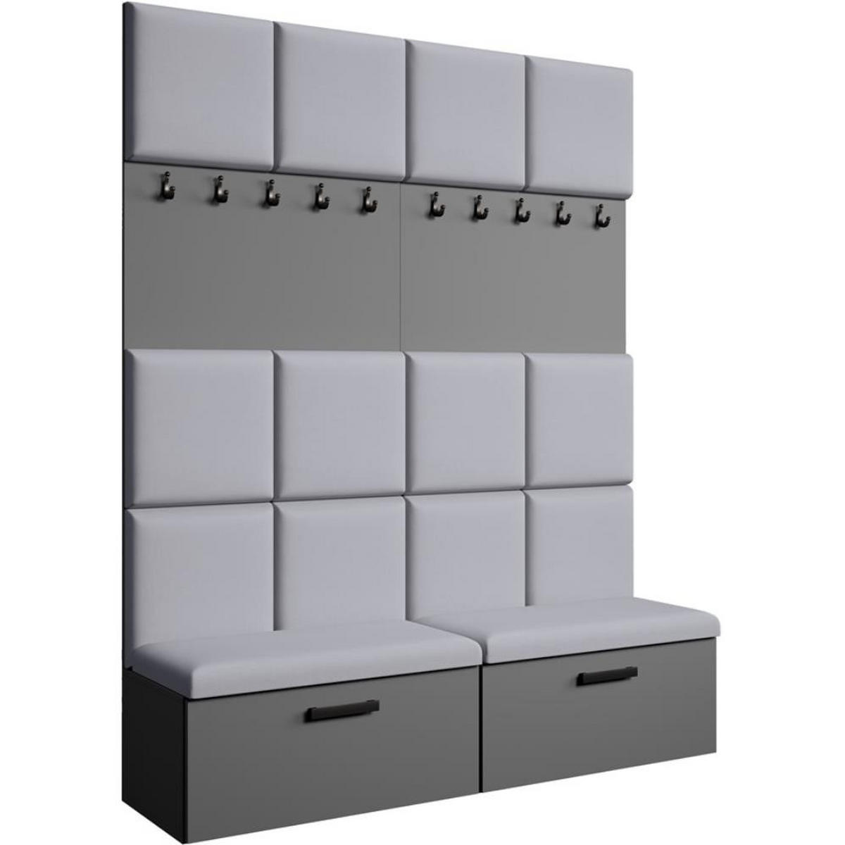 GARDEROBE Margaret I+I 162/203/43 mit gepolsterten Paneelen und Schuhschrank - Schwarz/Graphitfarben, Holzwerkstoff/Kunststoff (162/203/43cm) - Beautysofa