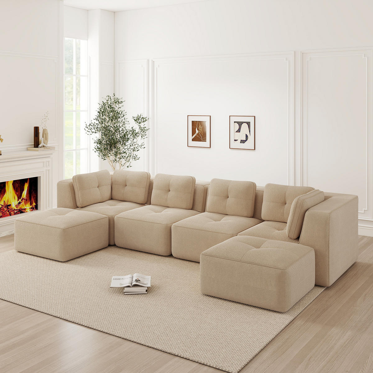 WOHNLANDSCHAFT Cord Beige - Beige, Textil (386/69/177cm) - WISHDOR