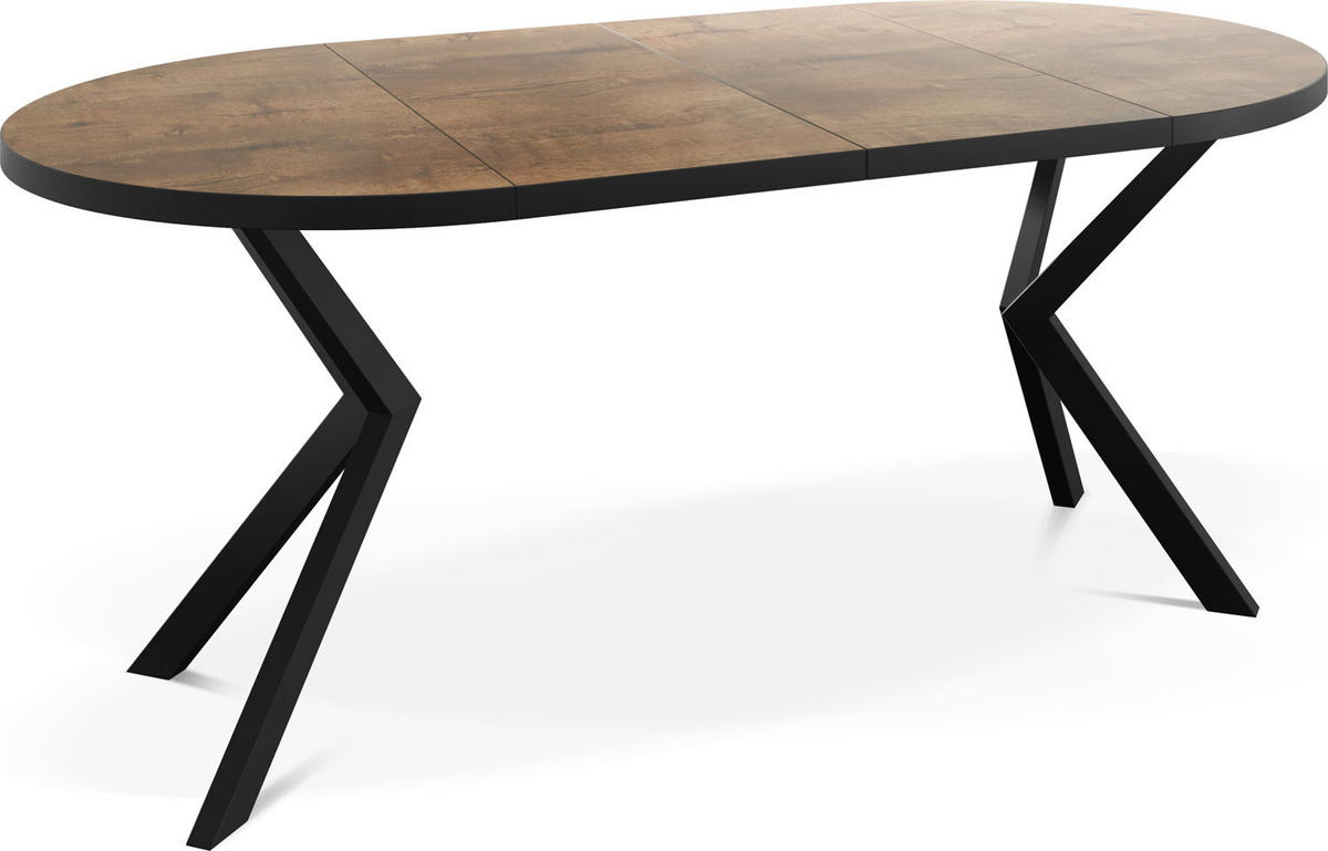ESSTISCH Vincento runder ausziehbar, Lefkas Eiche 120-200/120/76 cm - Alteiche/Schwarz, Holzwerkstoff/Metall (120/200/76cm) - WFL GROUP