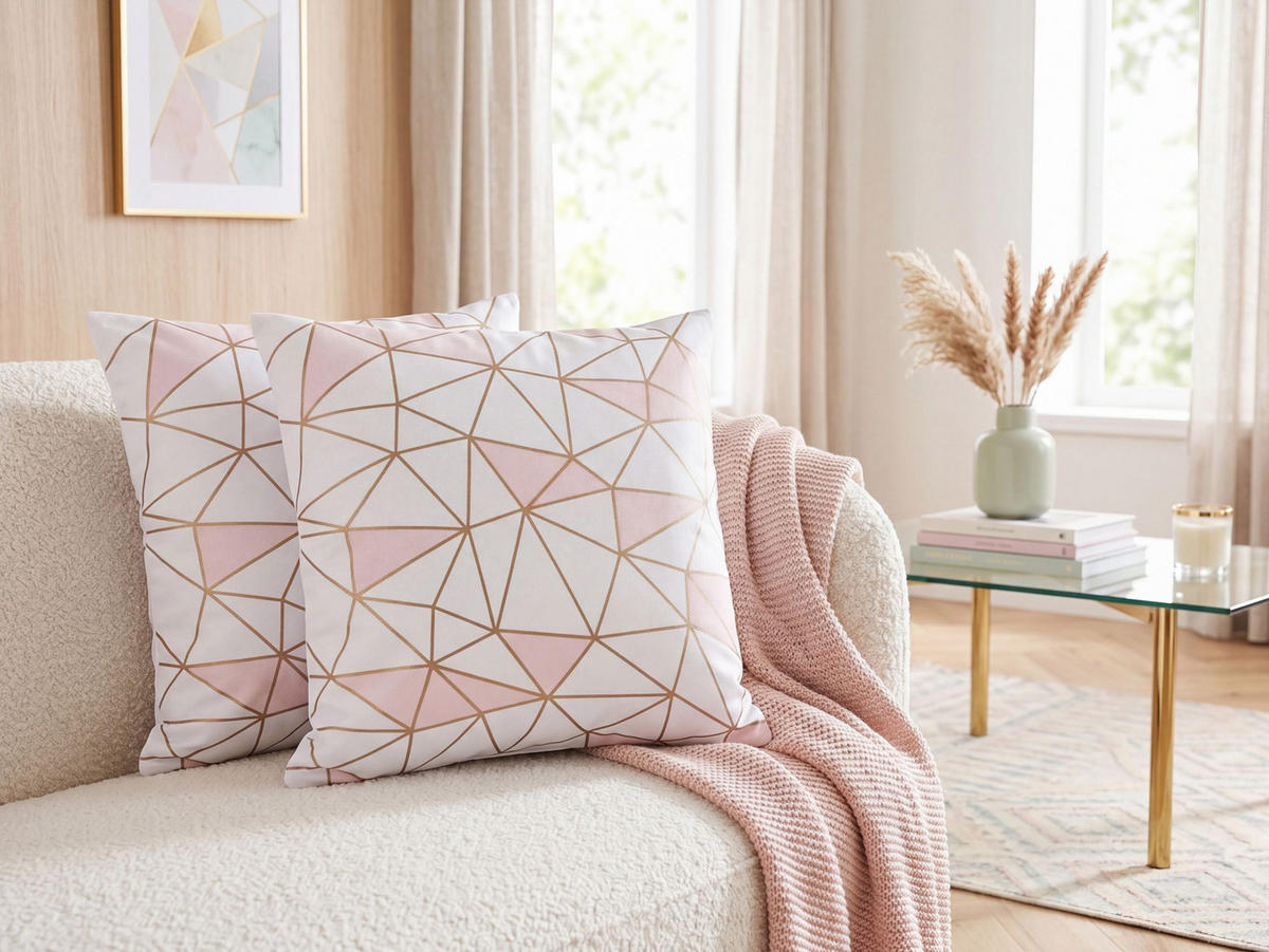 DEKOKISSEN 2er-Set Weiß 45/45 cm Clarkia - Weiß, Naturmaterialien/Textil (45/45cm) - Beliani