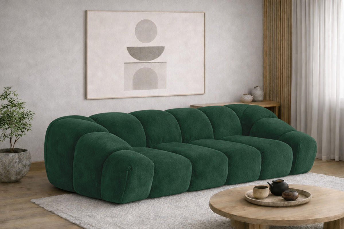 SOFA 3-Sitzer modular, Veloursstoff Bluvel, Grün, CROISSANT - Grün, Holz (240/72/115cm) - Kaiser Möbel