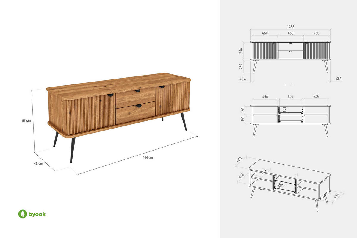 KOMMODE niedrig LINA - Kernbuche, Holz (144/57/46cm) - byoak