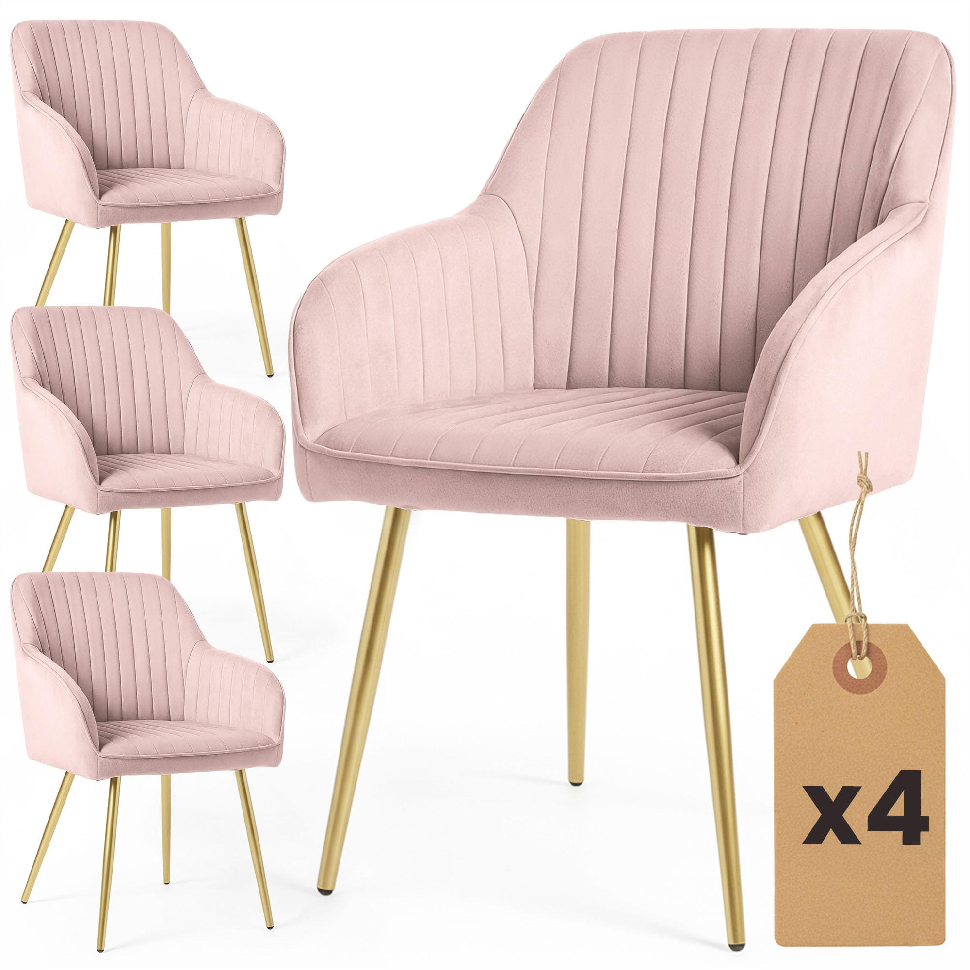 RAUMHIRSCH FURNITURE ČALOUNĚNÁ ŽIDLE, sada 4 ks, kovové nohy, růžová, zlatá 54,5/82/58