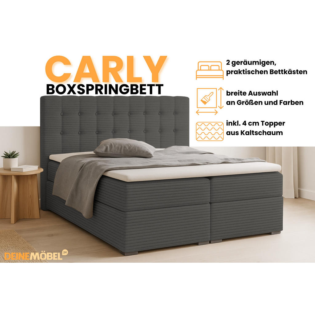Thumbnail - Deine Möbel 24 Boxbett, Anthrazit, Holz, Holzwerkstoff, Textil, H4, 160x200 cm, Schlafzimmer, Betten, Boxspringbetten