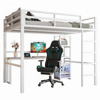HOCHBETT 140/200 cm Weiß aus Metall mit Schreibtisch und Regalen - Weiß, Metall (140/200cm) - OKMYHOME