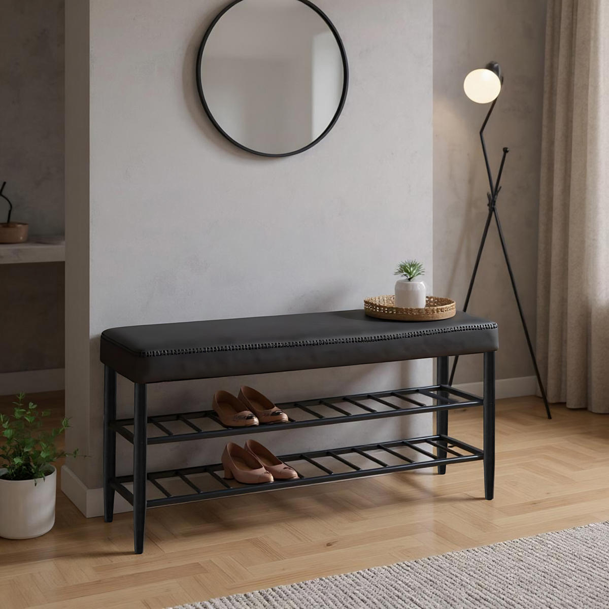 SCHUHBANK - Schwarz, Kunststoff/Textil (100/50/30cm) - Relaxdays