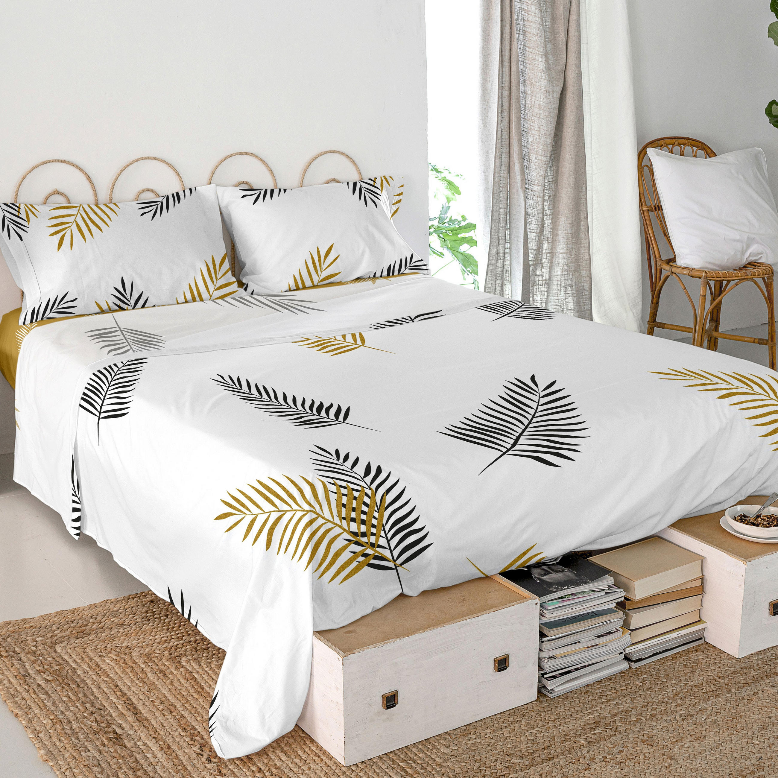 OBERBETTLAKEN foliage 160x270 cm mehrfarbig - Multicolor, Textil (160/270cm) - Happy Friday