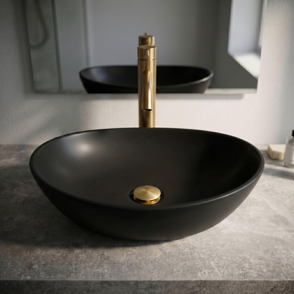 AUFSATZWASCHBECKEN OVALIS 41 cm Schwarz Matt - Schwarz, Keramik (41/14.5/33cm) - Akord